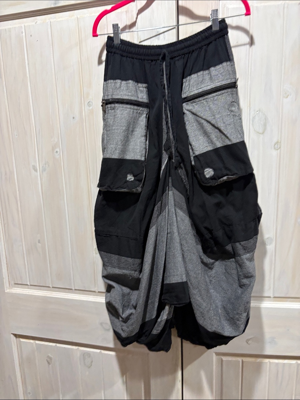 Black & Gray Cargo Parachute Skirt with Utility Pockets